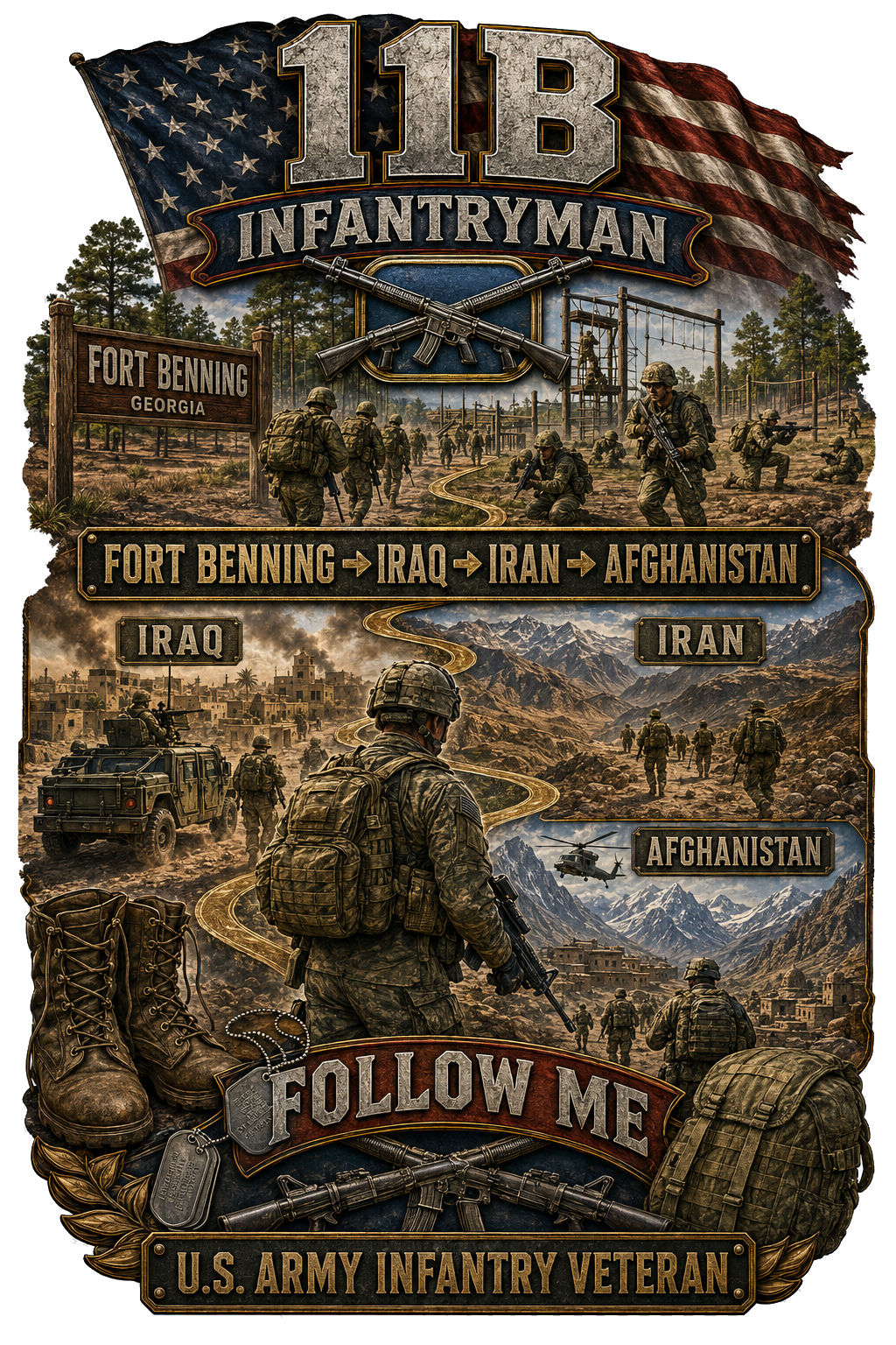 11B Infantryman Service Journey graphic T-shirt design