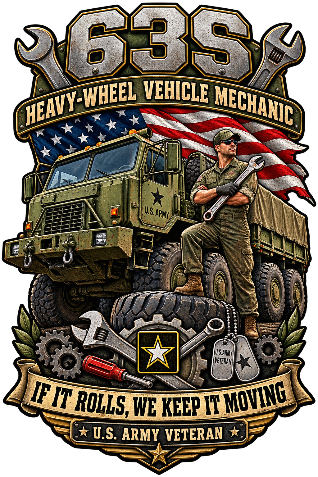 63S Heavy-Wheel Vehicle Mechanic graphic T-shirt design