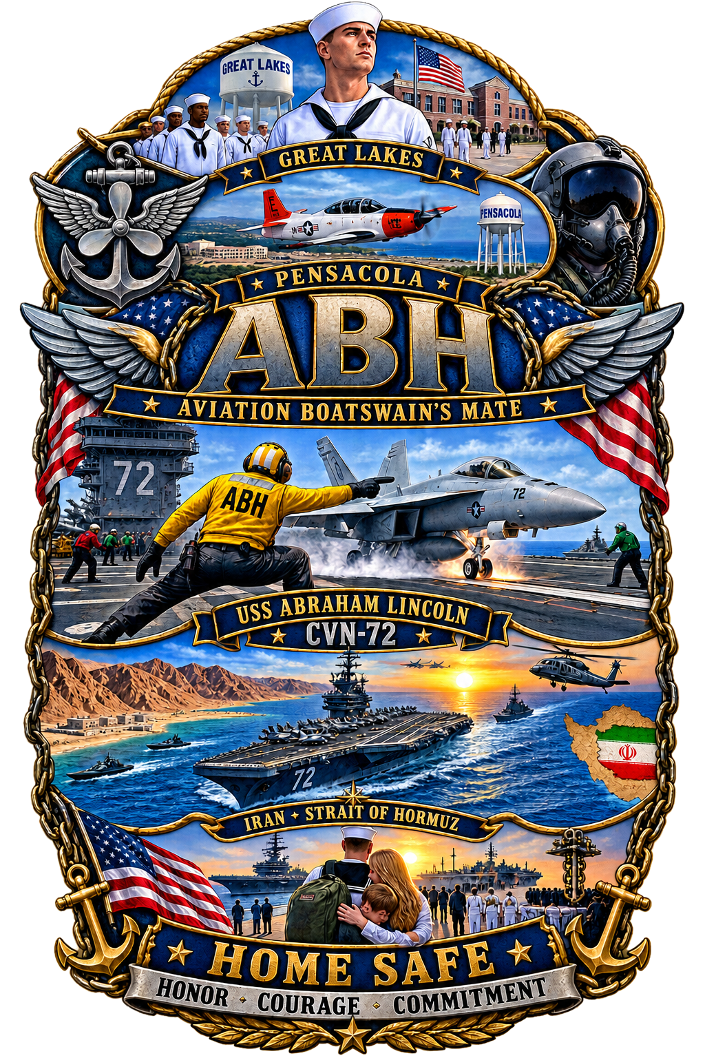 ABH Aviation Boatswain's Mate — USS Abraham Lincoln graphic T-shirt design